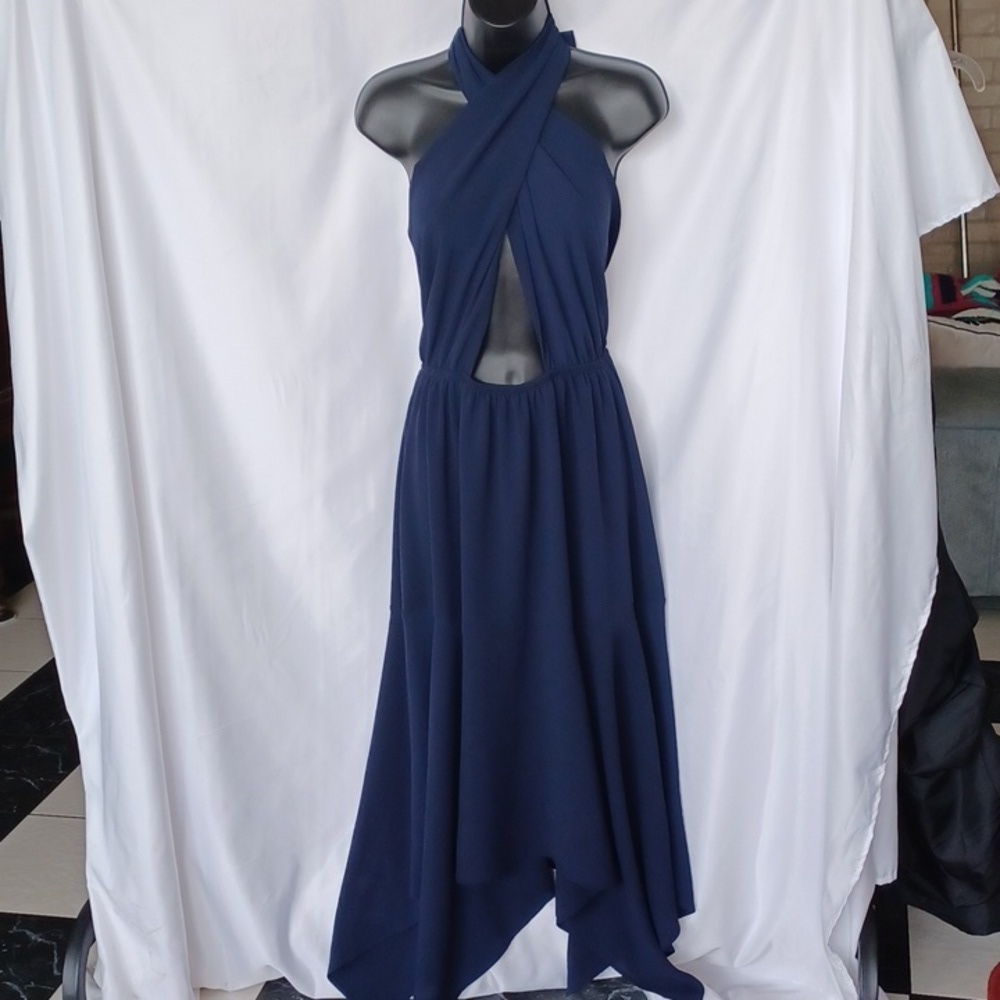 Vici Marisol Halter Cutout Midi/maxi Dress Size Large Womens Navy Asymmetrical